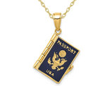 14K Yellow Gold Enamel Passport Charm Pendant Necklace with Chain